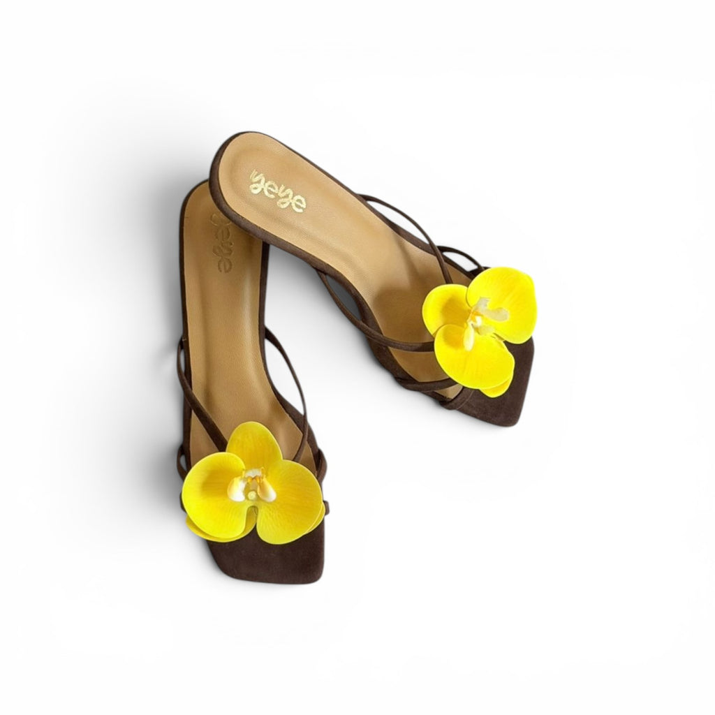 Yellow Orchid kitten heels